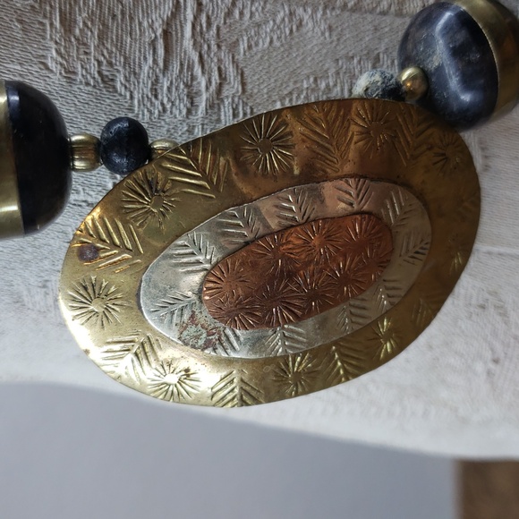 Vintage Hand Crafted Gold Silver Copper Multi-metal Beaded Necklace - Picture 2 of 7